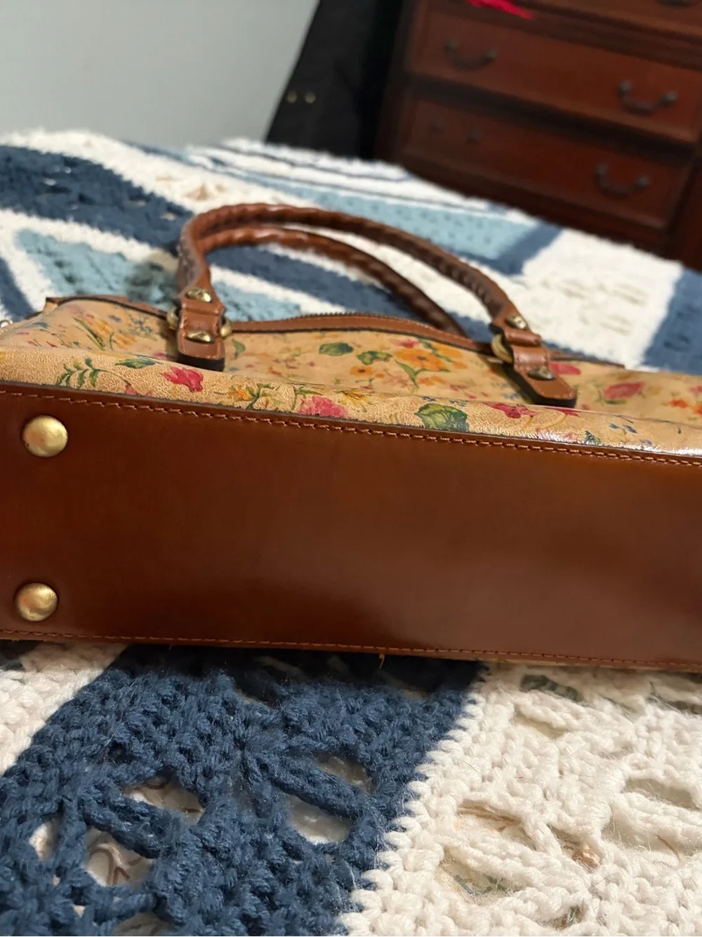 Patricia Nash Tan Floral Hobo with Brown Trim